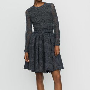 Maje Skater Dress Royale Striped Knitted Dress in Gris Basketweave